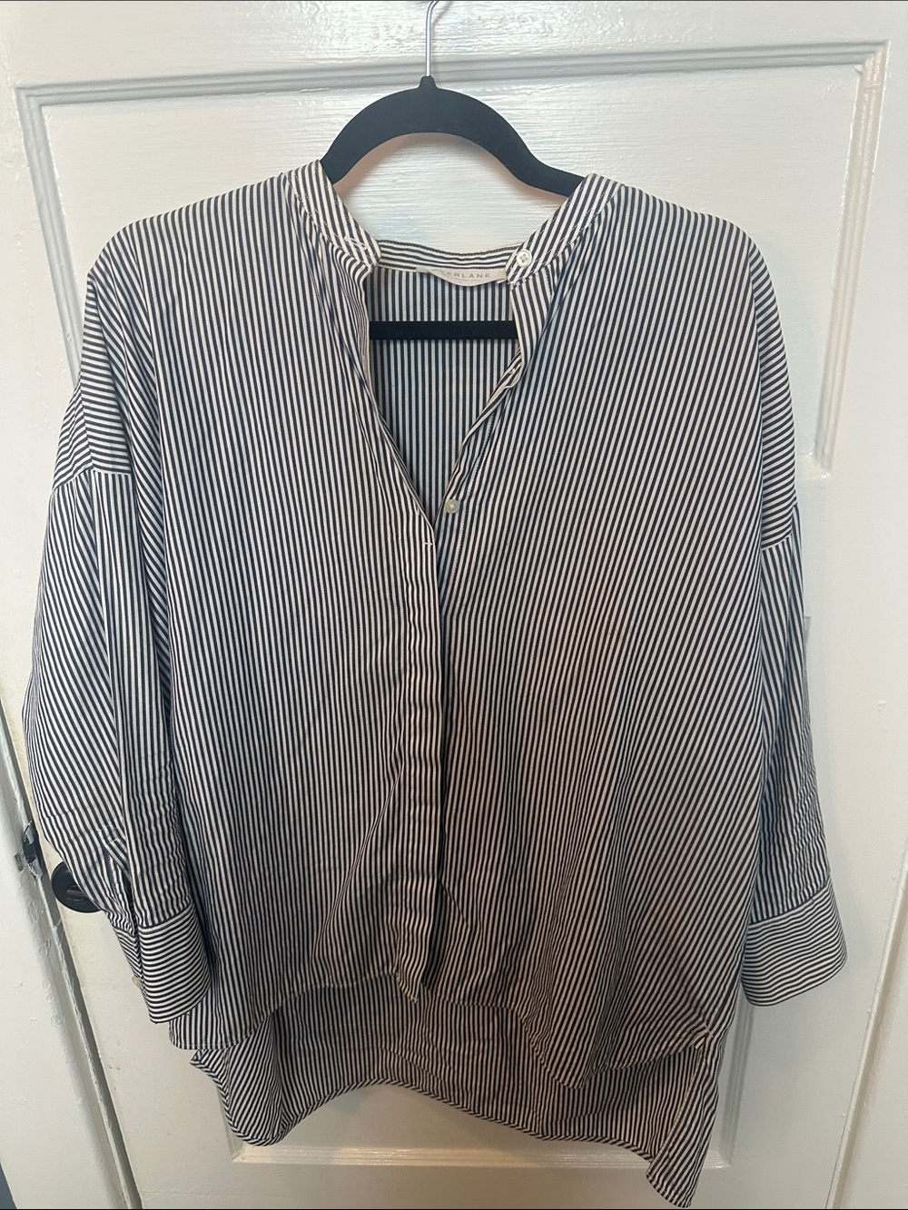 Everlane Blue and White Striped Button-Front Blouse
